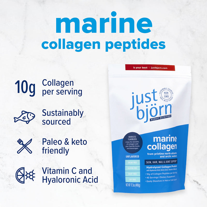 just björn unflavored marine collagen peptides with Hyaluronic Acid, Amino Acids, Vitamins & Minerals - askderm