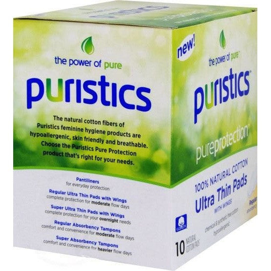 Puristics Regular Ultra Thin Pads - 100% Natural Cotton - askderm