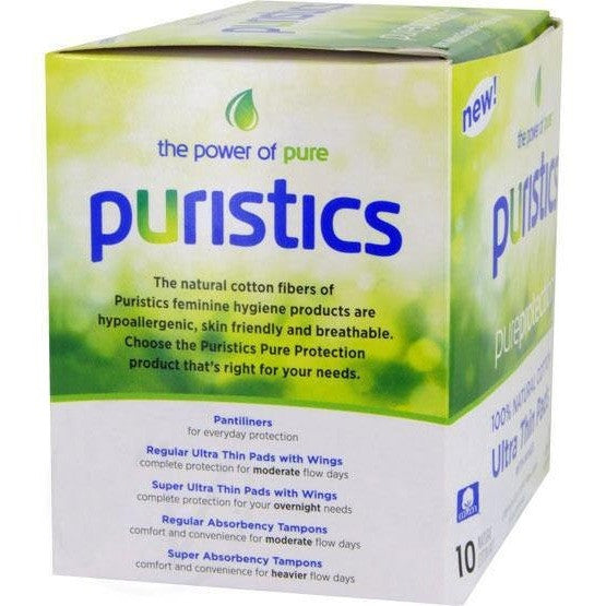 Puristics Super Overnight - Ultra Thin Pads - 100% Natural Cotton - askderm